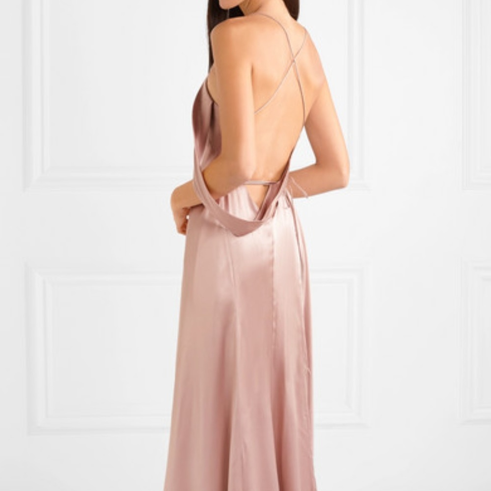 Michelle Mason Draped Silk Charmeuse Gown Mink 8